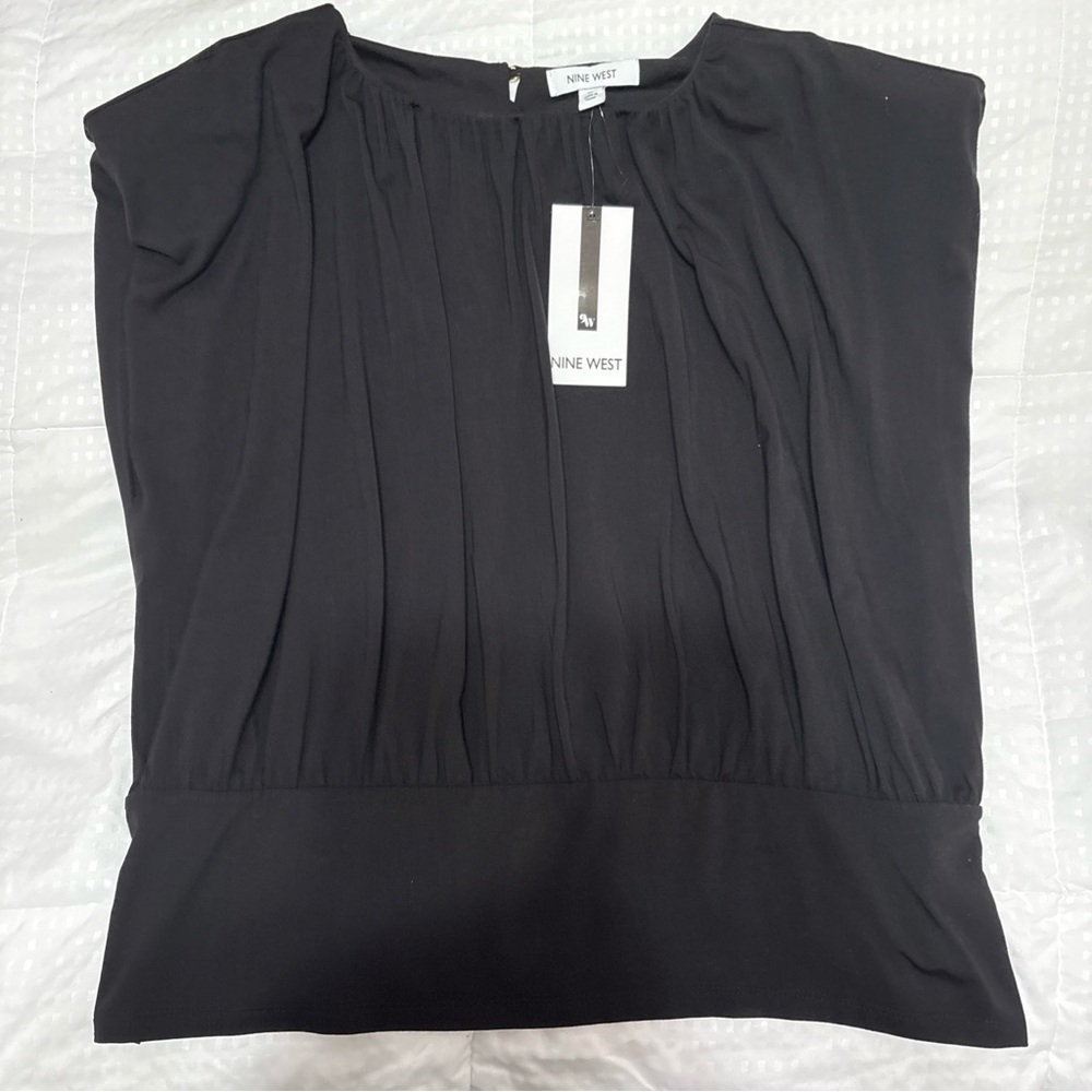 Nine West Elegant Black Pleated Blouse Size XL